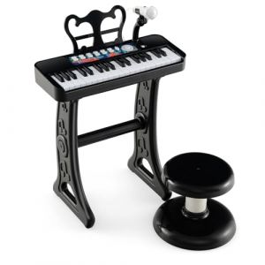 GOPLUS Piano Enfant à 37 Touches avec Pupitre et Tabouret Assortis,Jouet Clavier de Piano Enfant avec Microphone Ajustable,15 Volumes Réglables et 4 Tons Charge 50KG (Noir, 37 Touches) (Augenstern24, neuf)