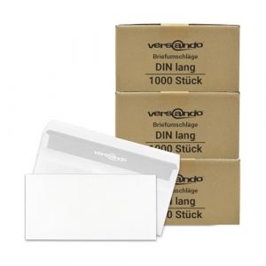versando - 3000 enveloppes format DL 110 x 220 mm sans fenêtre, couleur blanche et fermeture adhésive par pression interne - enveloppes certifiées sans cellulose (versando®, neuf)