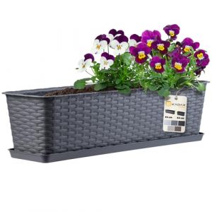 KADAX Jardinière Rectangulaire 60 cm, Balconnière en Plastique Aspect Rotin avec Soucoupe pour Embellir Votre Espace Extérieur (Graphite) (KADAX, neuf)