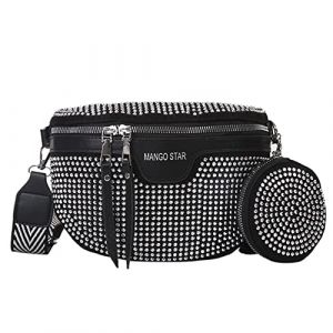 Sac Banane pour Femme avec Strass en polyuréthane - Poche de Ceinture - avec Poche de Poitrine - avec Porte-Monnaie, Pendentif - Bretelles réglables - Sac Banane pour fête, Festival, Sport (DehaoGZ, neuf)