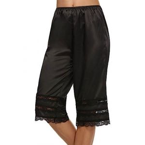 Jupon en dentelle pour femme avec bordure en dentelle - Culotte fendue - Lingerie en satin - Jambe large, Noir , M (autumn2020, neuf)