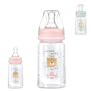 Kikkaboo biberon en verre 120 ml Savanna, tétine silicone anti-colique taille S, coloris:rose (Babyshoppen, neuf)