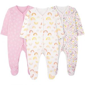 Vicloon Pyjama B&eacute;b&eacute; Fille, 3PCS Dors Bien Manches Longues B&eacute;b&eacute;, 100% Coton Combinaison avec Pieds B&eacute;b&eacute;s, Nouveau-N&eacute; V&ecirc;tements Fille 6-9 Mois (Vicloon&reg;-FR, neuf)