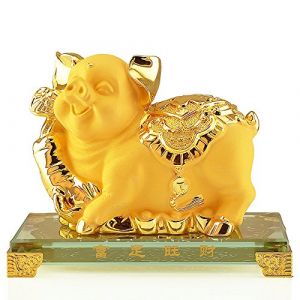 Wenmily 2019 Zodiaque Chinois Cochon an Grande Taille Doré Résine Figurines de Collection Table Décor Statue (MengDun, neuf)
