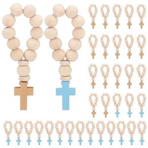 OLYCRAFT 36 pi&egrave;ces Chapelet en bois avec Croix et Perles en bois - 84mm, PapayaWhip, Unisex, Religion, Chapelet catholique pour Bapt&ecirc;me, Premi&egrave;re Confirmation (OLYCRAFT EU, neuf)