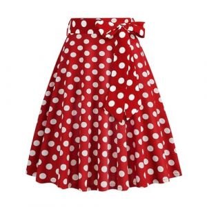 Dasongff Jupe Basique Rouge &agrave; Pois Blancs pour Femme - Jupes Courtes Vintage pour Femmes - Style Fran&ccedil;ais - Pour l'&eacute;t&eacute; - R&eacute;tro - Extensible - Informelle - Mini jupe Patineuse Midi Jupe Ann&eacute;es 50 (ELECTRI, neuf)