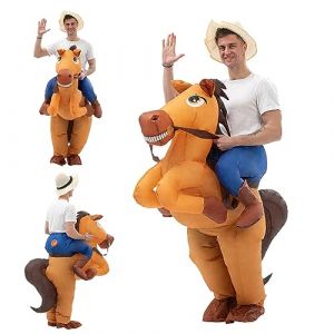 SMELEYOU Deguisement Adulte Homme Costume Gonflable Tenue De Cowboy Dr&ocirc;Le De Cheval De Cheval Costume Portable R&eacute;Sistant &agrave; La D&eacute;Chirure Costume Avec Souffleur D'Air Halloween Decor (Pas De Batterie) (haorongyue, neuf)