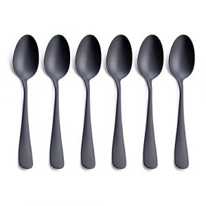 Cuillère à dessert noire mate, GoGeiLi cuillère à café en acier inoxydable satiné de 17,2 cm, petite cuillère à dessert Lot de 6, lavable au lave-vaisselle (Jieyangshisanyoumaoyiyouxiangongsi, neuf)