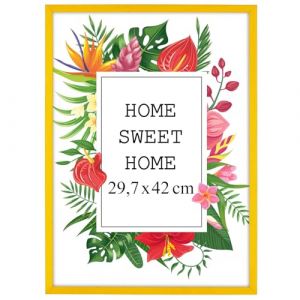 MG Design Cadre photo en bois A3 29,7 x 42 cm Jaune &ndash; plexiglas transparent, &agrave; suspendre vertical et horizontal &ndash; pour photos, posters et puzzles (MGDESIGN, neuf)