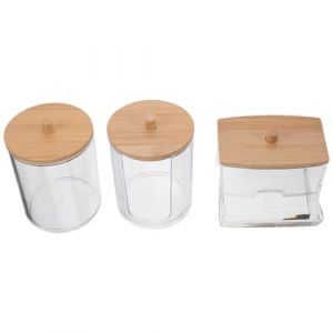Healeved Lot De 3 Porte-coton-tiges, Distributeur De Boules De Coton, Organiseurs De Salle De Bain Et Boîtes De Rangement, Pot D'apothicaire Transparent Pour Accessoires (Accompany JY, neuf)