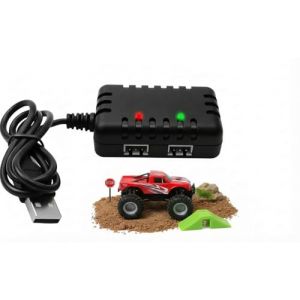 Chargeur de batterie Li-ion 7,4 V, &eacute;quilibreur de batterie pour voiture RC avec c&acirc;ble de charge rapide USB, connecteur XH-3P 2 en 1 1 A, pour batterie 2S pour voiture RC, drone, bateau, avion, Monster (HuaNingJin, neuf)