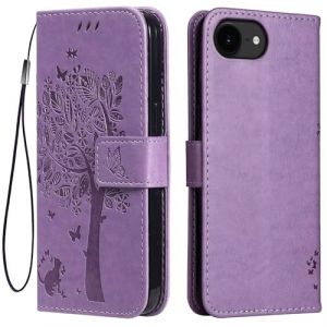 Topme &Eacute;tui en Cuir pour Smartphone, Compatible with iPhone 16e (6.1" inches), [ Coque Housse de T&eacute;l&eacute;phone Style Motif Chat Et Arbre] - Violet Clair (topme, neuf)