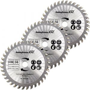 Lot de 3 mini scie circulaire à main HM Bois Diamètre 85 x 10 mm 36 dents Convient pour Aldi Duro/Lidl/Norma (Hobbypower24, neuf)