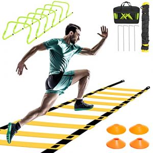 Sonnewelt Accessoires d'entraînement de football, échelle de coordination, échelle de coordination pour football, échelle de coordination avec 6 obstacles réglables, 12 cônes, équipement (JiashuoBU, neuf)