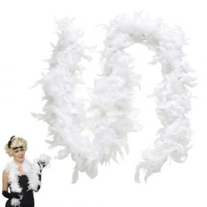 VRYNDH Boa plume Blanc, 2 m Plumes m&eacute;talliques scintillantes pour costumes, d&eacute;corations, carnaval, f&ecirc;tes et bricolages (leksei, neuf)