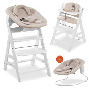 hauck Chaise Haute Bébé Alpha Plus Newborn Set - Évolutive dès Naissance, Transat Nouveau-Né, Coussin d'Assise et Réducteur - Blanc Winnie L'Ourson (babyartikel-de, neuf)