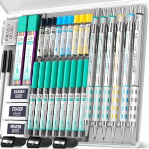 Nicpro Blocky Gear 6 pièces porte mine, 0.5, 0.7, 0.9mm & 2mm criterium pour le dessin et l'esquisse avec 20 tubes (6B 4B 2B HB 2H 4H couleurs) recharges de mines (NicproShop EU, neuf)