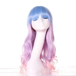 GJBXP 26 pouces Mode Pas Cher Longue Ondulée Couleur Femme Perruques Anime Cosplay Halloween Lolita Bleu Pourpre Vert Ombre Perruque Avec Bangs 01 (good stuff A, neuf)