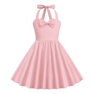 Robe Cérémonie Vintage Fille Enfant Robe Rockabilly Année 50/60 Retro à Pois Polka Dot Imprimé Floral Robe Pin Up de Soirée Fête Cocktail Noël Mariage sans Manches A-Ligne Dress Princesse 3-8 Ans (⭐⭐⭐⭐⭐AEGJEGVD(5-15 jours Arrivé), neuf)