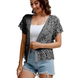 WDFUZHAO Boléro à manches courtes en dentelle pour femme, Noir , L (SMDPPWDBB, neuf)
