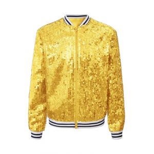 Miutii Veste &agrave; paillettes pour enfants gar&ccedil;ons et filles Veste de baseball paillet&eacute;e Manteau Veste bomber brillante Blazer Hip Hop Disco Jazz Costume de danse, or, 122-128 (Miutii, neuf)
