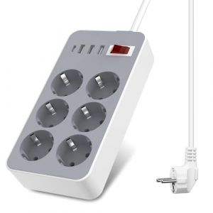 Multiprise avec Interrupteur, 10 Prises Fran&ccedil;aises avec 5V/2A,Bloc Prise Multiple Charge Rapide PD12W, 1050J Parafoudre et Surtension,Cuisine et Bureau Rallonge Electrique 1.8 M C&acirc;ble (huizhoushiqichushangmaoyouxiangongsi, neuf)