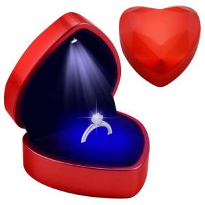Bo&icirc;te &agrave; Bague LED en Velours Forme C&oelig;ur &ndash; Bo&icirc;te Bague Fian&ccedil;ailles &Eacute;l&eacute;gante, &Eacute;crin Bijoux Lumineux pour Saint-Valentin Alliance Mariage, Demande en Mariage, Coffret Cadeau Bague Compact et Portable (DeWaiKe, neuf)
