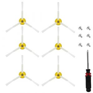 KiimSin 6 pièces brosses latérales rechange pour iRobot Roomba 600 700 800 900 Series 694 677 850 860 870 880 890 980 960 aspirateur robot Accessoires, brosse latérale aspirateur + tournevis (KiimSin, neuf)