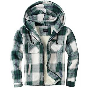 JACKETOWN Chemise à Carreaux pour Homme Chemise Thermique en Polaire pour Homme Longues à Carreaux avec Fermeture éclair Doublure en Polaire Veste d'hiver Hoodies Veste de flanelle Chaud (CongHuiQiang, neuf)