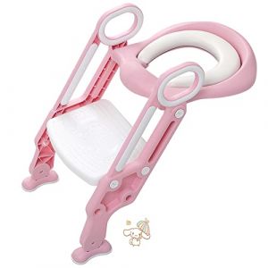 reducteur toilette enfant Siège de Toilette Enfant Reducteur de Toilette Pliable et Réglable Escalier Toilette Enfant avec Échelle Marche Réducteur de WC pour enfants 1-7 ans (poudre + blanc) (Hechheu, neuf)