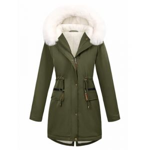 CMTOP Blouson Femme Hiver Polaire Chaude &eacute;Pais Veste Imperm&eacute;able Coupe-Vent Mi-Long Manteau &agrave; Capuche Peluche Thermique Manteaux Slim Fit Elegant Parka Outerwear avec Poches, Zipp&eacute;(Vert Militaire,XXL) (Lemens, neuf)