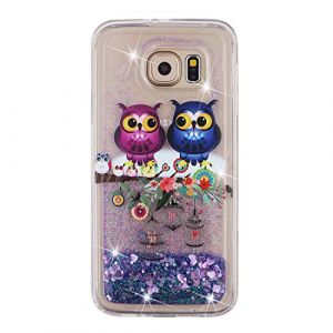SIYOPINPFY Coque pour Samsung Galaxy S6 &Eacute;tui avec Mignon, Transparent Paillette Liquide Quicksands Housse, Protection Antichoc Souple TPU Silicone Etui pour Samsung Galaxy S6, Hibou Violet (SIYOPINPFY, neuf)