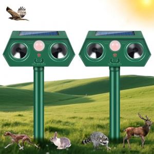Lot de 2 r&eacute;pulsif pour chats, &agrave; ultrasons solaire aliment&eacute; animal dissuasif, imperm&eacute;able, dissuasif pour oiseaux, bornes pour pigeons, efficace contre les chats, les chiens, les oiseaux, le martre, le (BOOWO, neuf)