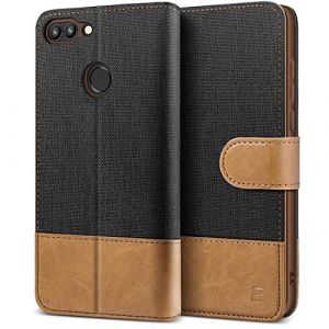 BEZ® Coque pour Huawei P Smart, Etui pour Huawei P Smart 2017 Housse en Cuir de Protection, Portefeuille en Cuir Polyuréthane, Crochet, Pochette pour Monnaie, Fermeture Magnétique, Noir (TheBlingZ., neuf)
