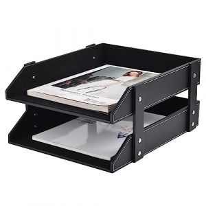 XNONE Organisateur de bureau en cuir empilable - Compartiment pour dossiers, papeterie, magazines, courrier, maison, petits objets, organisateur de bureau (noir) (XNONE, neuf)