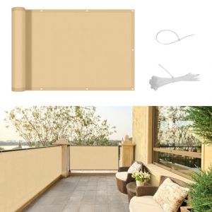 SUNNY GUARD Brise Vue Balcon 90x600cm Cache Vue Balcon,Protection UV,Coupe-Vent et Imperméable,pour Terrasse Jardin Balcon Patio,avec Attaches de câble,Sable (Shodwell, neuf)