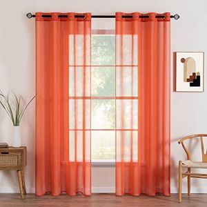 MIULEE 2 Panneaux Rideaux Voilages à Oeillets en Effet Lin Voilage Fenêtre Transparent Rideau Salon Moderne Voilage Petite Décor Cuisine Chambre Balcon 140x160 cm Orange (MIULEE HOME, neuf)