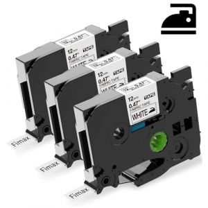 Lot de 3 rubans thermocollants en textile compatibles avec Brother TZe-FA231 P-touch Noir sur blanc 12 mm x 3 m Remplacement pour Brother P-touch H200, H100LB/R, H105, E100/VP, D200/BW/VP (Fimax Tech, neuf)