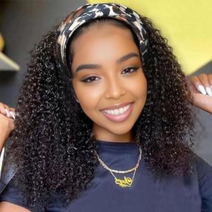 LOVFIR Perruque avec Bandeau Perruque Bandeau Cheveux Humain Perruque Cheveux Humain Bouclés Kinky Curly Headband Human Hair Perruque Femme Naturelle Brésilien Couleur Noire Naturelle 18 Pouces (PF hair products, neuf)