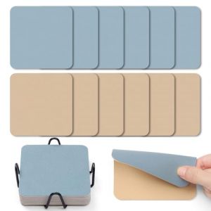 Myir JUN Dessous de Verre Set de 12 Dessous de Verre Originaux 10cm sous Verre en Cuir Double Face Dessous de Verre Lmperméables Antidérapants à l'épreuve du feu (Camel Bleu) (Myir JUN-EU, neuf)