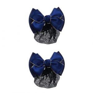 yuwqqoajv 2 Ensemble de Plaque &agrave; cheveux &eacute;l&eacute;gante et professionnelle, pince &agrave; cheveux en maille avec n&oelig;ud papillon, filet &agrave; cheveux, filet en tissu, pinces &agrave; cheveux de travail, bord dor&eacute; - Bleu (Kunyibotatoer, neuf)