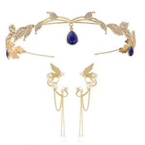 UOSIA Oreilles De Fée Strass Avec Couronne D'elfe Bijoux D'oreille D'elfe En Argent 3 Pièces Pendentif En Cristal Couronne De Mariage D'elfe Pour Accessoires De Costume De Fête (Yunchuangshangmao, neuf)