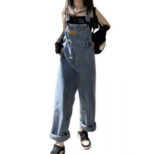Minetom Salopette D&eacute;contract&eacute;e en Denim pour Femme Salopette en Jean Ample Combinaison Jumpsuit Overalls avec Poches A05 Bleu XXL (Mon Bon Coup FR, neuf)