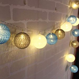 6cm Guirlande Lumineuse Boule Coton, DOTBUY Decoration Noël, LED Guirlande Lumineuse à Piles, Enfant, Chambre Mariage jardin Sapin de Noël Décorations (bleu gris,3.3M/20LED) (DOTDOT SHOP, neuf)