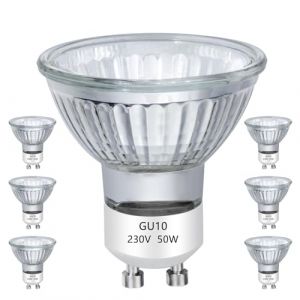 VINBE Ampoule halog&egrave;ne GU10 50W, GU10 Spotlight Ampoule 2 broches 38 &deg; faisceau dimmable Rail Ampoule hotte machine ampoule couvercle en verre, 2800k blanc chaud, 6pcs (VINBE, neuf)