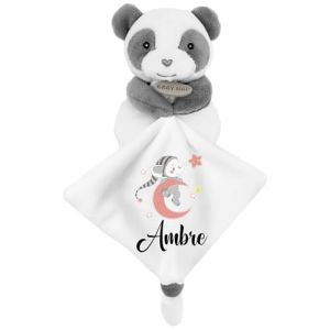 KDO MAGIC - Doudou personnalisé - Personnalisable avec Un prénom - Peluche personnalisée - Cadeau Naissance, garçon, Fille, bébé, Anniversaire (Lune Rose, Panda) (KDO-MAGIC, neuf)