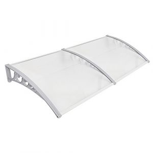 OHMG Auvents de Porte et de fenêtre,Auvent de Porte d'entrée Toit Marquise en polycarbonatp,Auvent de Porte Aluminium,Auvent Marquise d'entrée,Protection Contre la Pluie et UV (E-100 * 200 cm) (jusiZL, neuf)