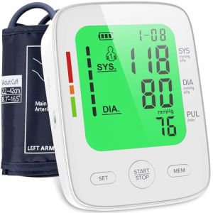 Tensiomètre Bras, Tensiometre Médical avec grand écran LCD à 3 couleurs, Moniteur Numérique à Cristaux Liquides Brassard ajustable (22-42 cm) | 2 * 99 Jeux de Mémoire | Moniteur de Fréquence Cardiaque (Viproud LLC, neuf)