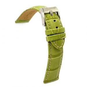 Diloy Bracelet montre cuir grav&eacute; crocodile &eacute;caille carr&eacute;e bomb&eacute; sport couture blanche &ndash; Tailles 14mm 16mm 18mm 20mm 22mm 24mm 26mm 28mm 30mm &ndash; &Eacute;l&eacute;gant 378 Vert 26mm (DWS Online, neuf)