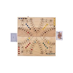 Engelhart – 350263 - Jeu de Tock en Bois XL- 4 Joueurs - Coffret en Bois d'hévéa Pliable- Jeu de Société Traditionnel Canadien - Parcours avec Cartes – 2 à 4 Joueurs - à partir de 6 Ans (Matgames, neuf)